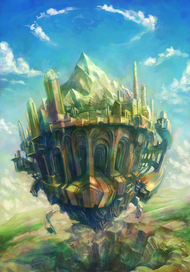 asterisk kome, original, city, floating, floating island, forest, hallway, mountain, nature, scenery