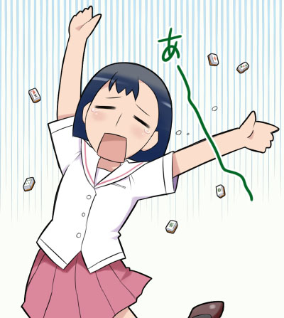 maruto!, bundou seika, saki (manga), lowres, 00s, 1girl, asymmetrical hair, board game, female focus, mahjong, school uniform, solo