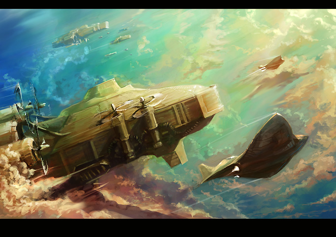 asterisk kome, original, aircraft, airplane, airship, cloud, flying, letterboxed, scenery, sky, vehicle focus