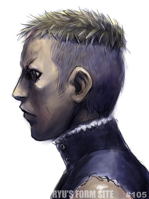 ryu (ryu's form site), original, 1boy, blonde hair, expressionless, male focus, portrait, profile, short hair, simple background, sleeveless, solo