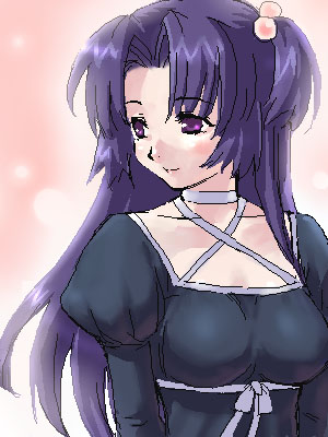 zen, ichinose kotomi, clannad, lowres, 00s, 1girl, blue hair, choker, criss-cross halter, dress, female focus, hair bobbles, hair ornament, halterneck, long hair, solo, two side up