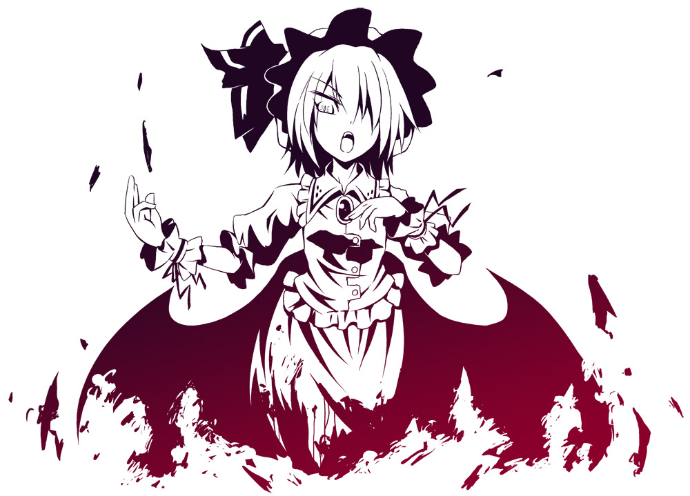 iseki mitsuharu, remilia scarlet, touhou, 1girl, female focus, monochrome, solo