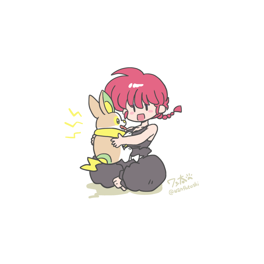 ranma-chan, saotome ranma, nintendo, pokemon, ranma 1/2, 1girl, braid, genderswap, genderswap (mtf), holding, single braid, sitting, solo