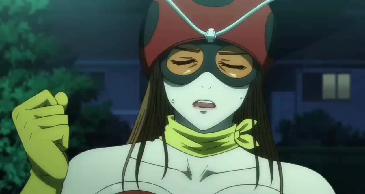 electro wave human tackle, okada yuriko, tanzaburou toujima, toujima tanzaburou wa kamen rider ni naritai, animated, anime screenshot, sound, tagme, video, 1girl, 2boys, ass, bouncing breasts, breast press, breasts, breasts squeezed together, cleavage, hetero, large breasts, long hair, looking at another, multiple boys, neon lights, night, outdoors, panties, polka dot, polka dot panties, ryona, short hair, surprised, underwear, undressing, wide hips