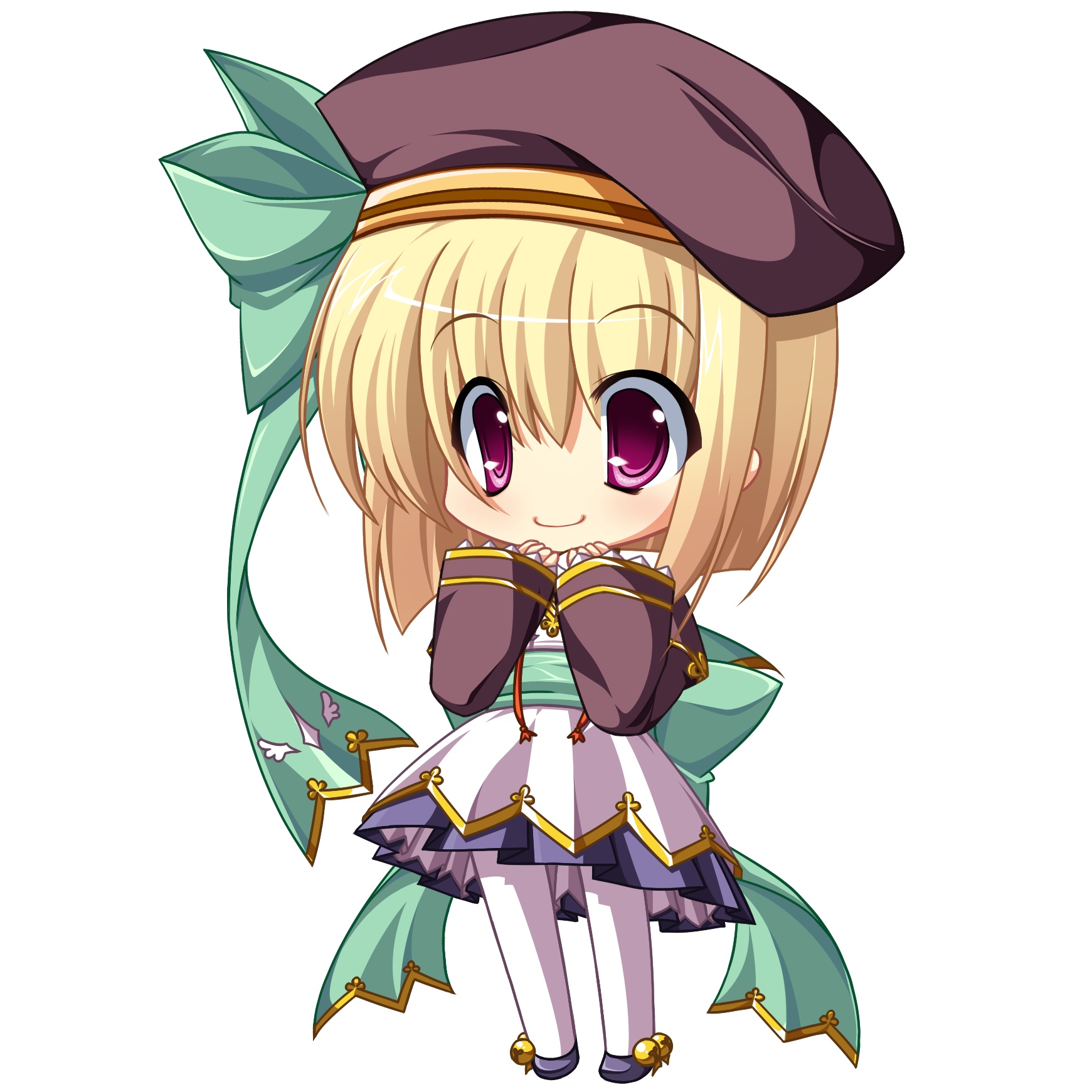 shokatsuryou (koihime musou), koihime musou, highres, 00s, blonde hair, chibi, hat, pantyhose, solo