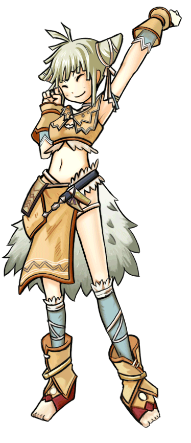 shigure (love letter), viola, trusty bell, bad id, bad pixiv id, belt, closed eyes, cone hair bun, feathers, full body, hair bun, leather, midriff, ribbon, solo, stretching