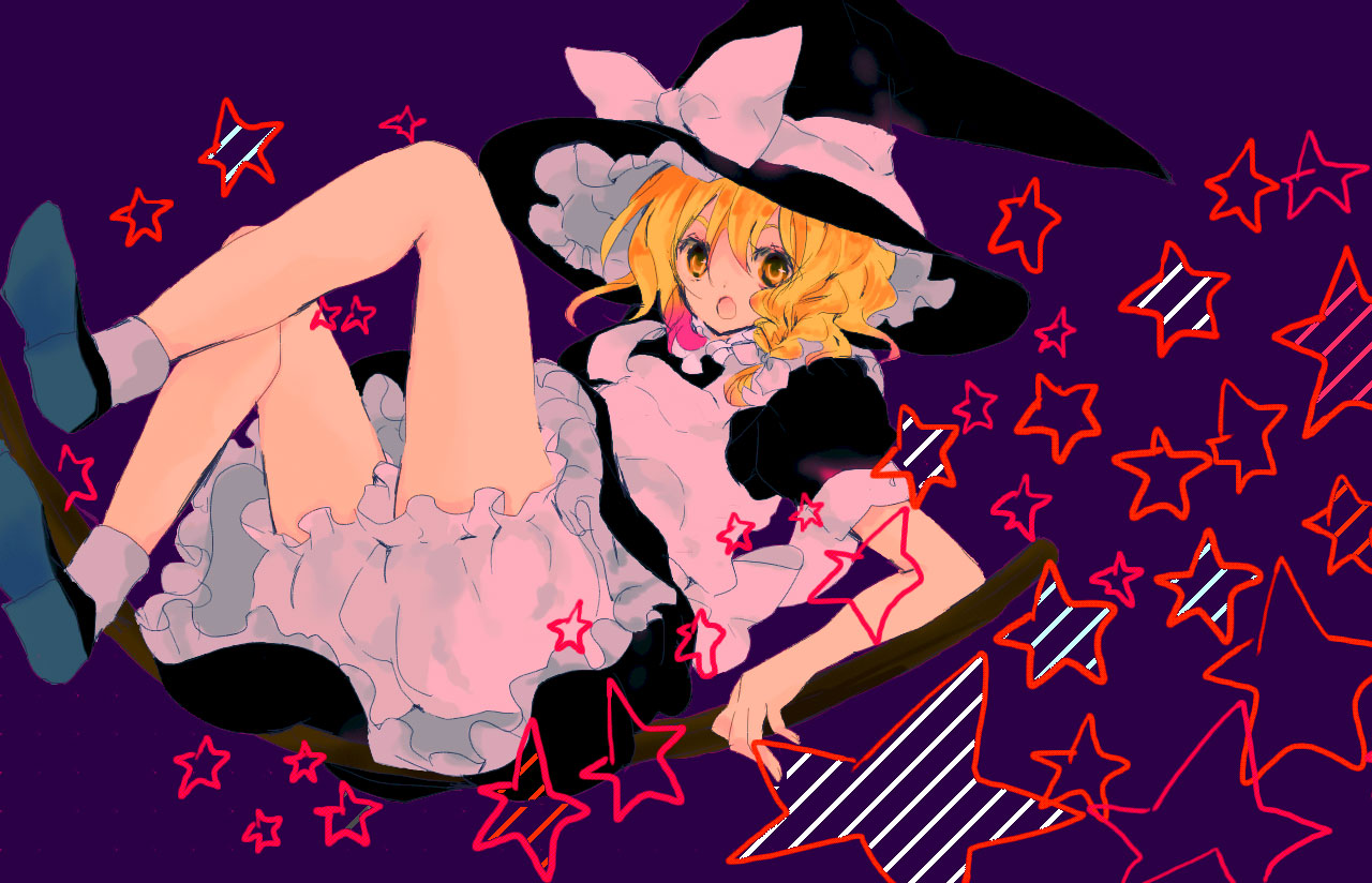 yukirar, kirisame marisa, touhou, bad id, bad pixiv id, 1girl, braid, broom, female focus, hat, ribbon, single braid, socks, solo, underwear, white socks