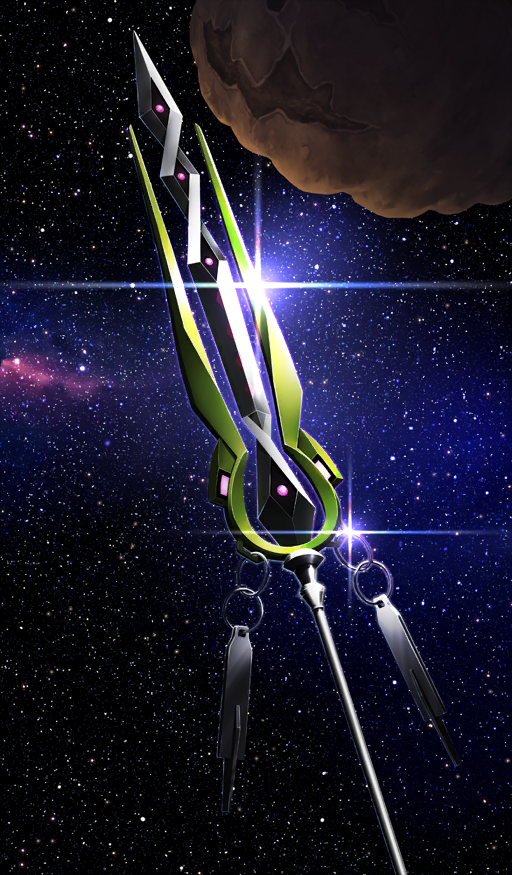 yume32ki, fate/grand order, fate (series), commentary request, game cg, official art, third-party source, asteroid, galaxy, glint, no humans, polearm, pumpkin, space, star (sky), starry sky background, weapon, weapon focus