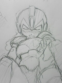 x (mega man), mega man (series), mega man x (series), megaman-zero, lowres, 1boy, blush, closed eyes, greyscale, monochrome, qvga, robot, sketch