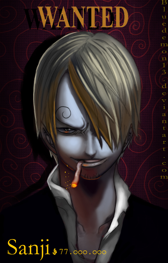 bluedemon13, sanji (one piece), one piece, poster, bad source, self-upload, 1boy, bounty, male focus, pirate, smoking, solo, wanted poster