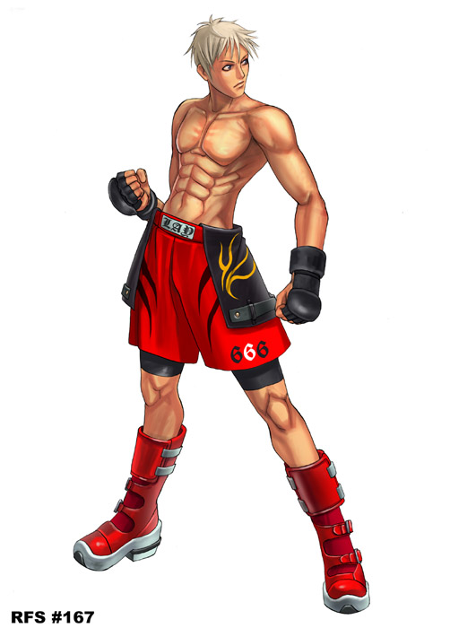 ryu (ryu's form site), capcom, street fighter, abs, blonde hair, boots, gloves, male focus, short hair, shorts, solo, topless male