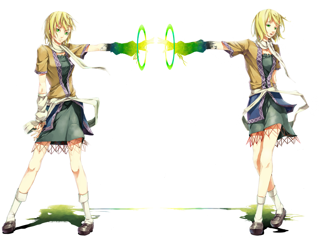 sousou (sousouworks), mizuhashi parsee, touhou, 2girls, clone, dual persona, full body, multiple girls, standing