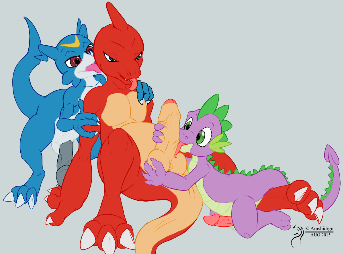 Rule34 – If it exists, there is porn of it / arashidrgn, charmeleon, spike (mlp), veemon / 353010