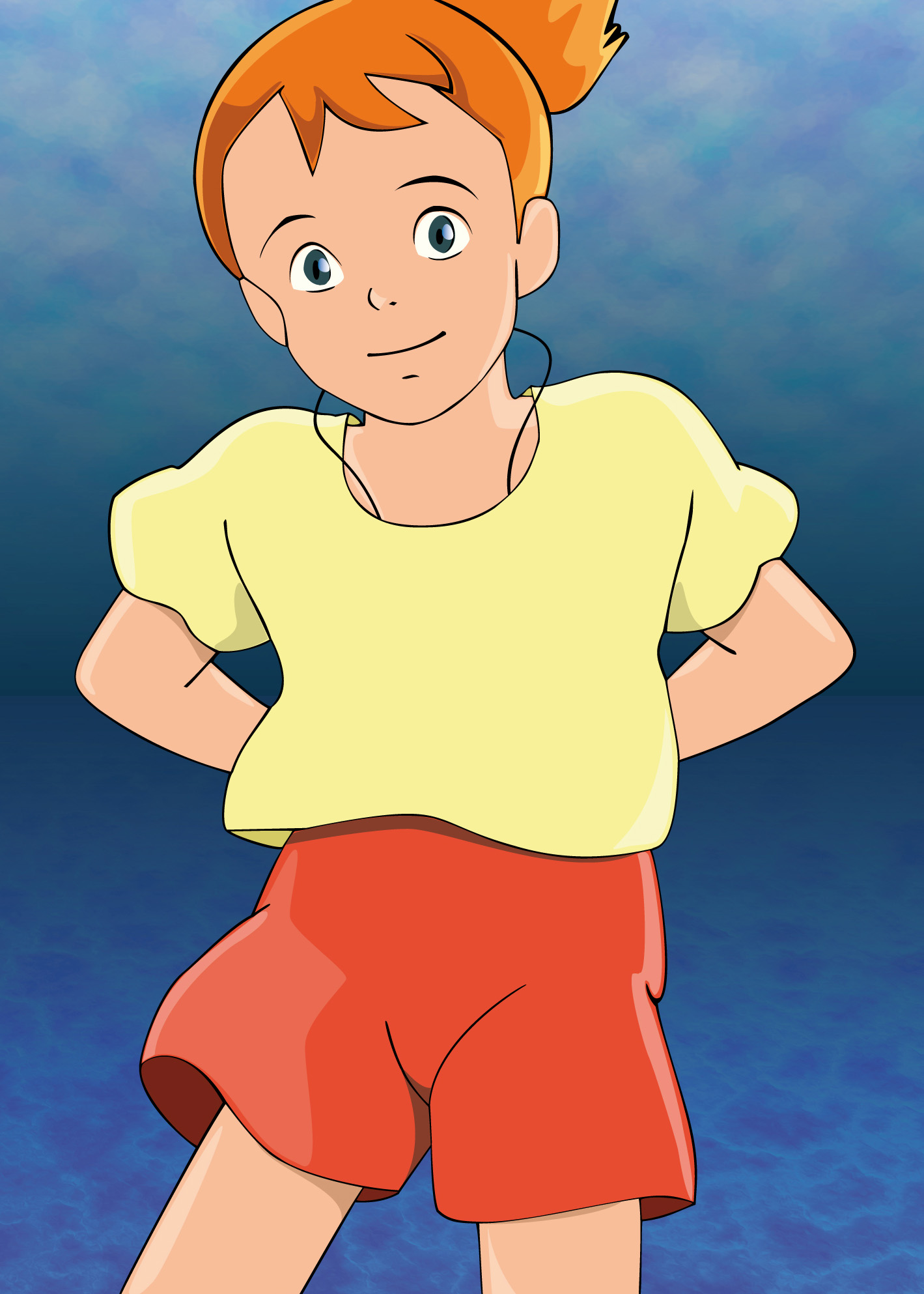 nanami simpson, nanatsu no umi no tico, nippon animation, world masterpiece theater, highres, 1girl, female focus, orange hair, short hair, solo, underwater