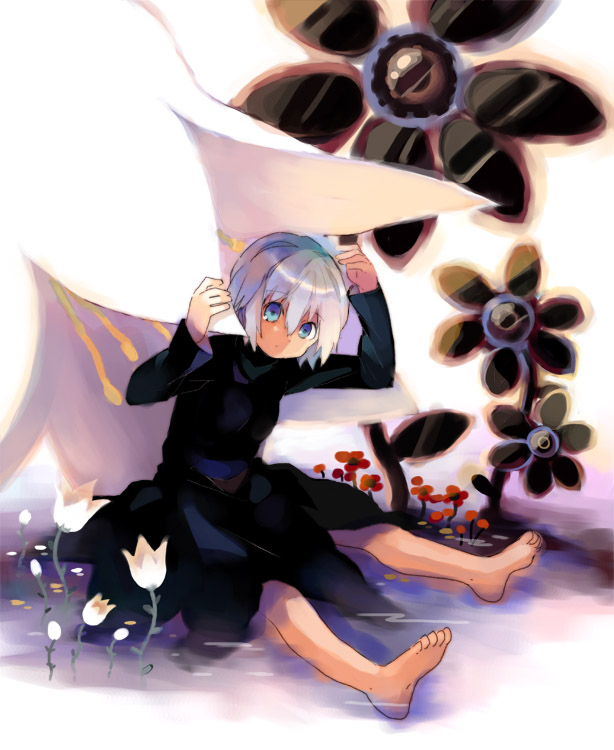 shatiko, original, barefoot, dress, feet, flower, short hair, solo