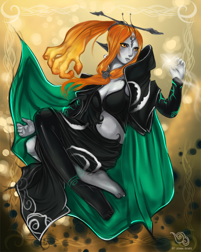 midna, midna (true), nintendo, the legend of zelda, the legend of zelda: twilight princess, spoilers, 1girl, female focus, long hair, orange hair, pointy ears, red eyes, solo