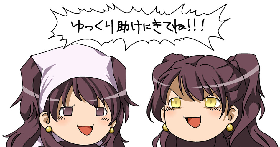 sato iori, kujikawa rise, shadow (persona), atlus, persona, persona 4, translated, brown eyes, brown hair, dark persona, dual persona, parody, twintails, yellow eyes, yukkuri shiteitte ne