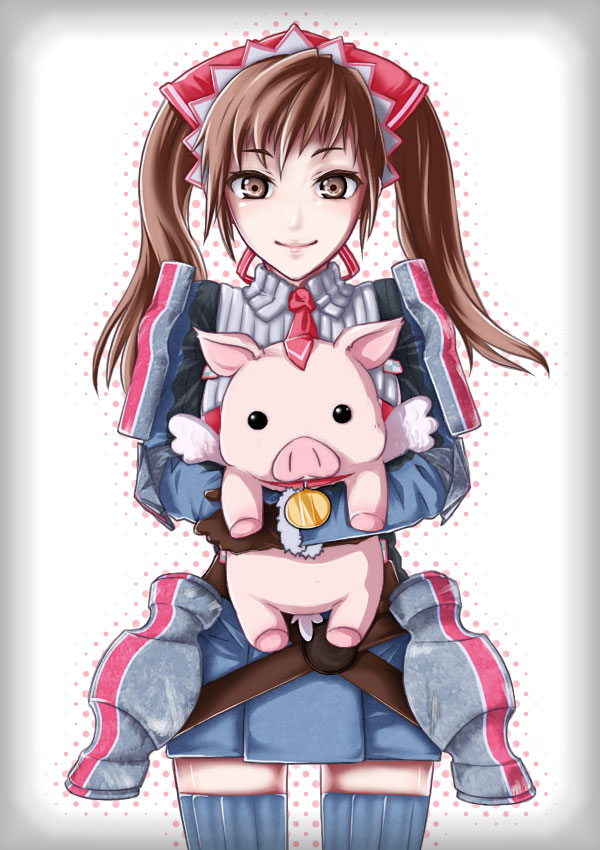 hyunjoong, un (le monde-alternatif), alicia melchiott, porcavian, senjou no valkyria, senjou no valkyria (series), senjou no valkyria 1, 00s, brown eyes, brown hair, pig, thighhighs, zettai ryouiki