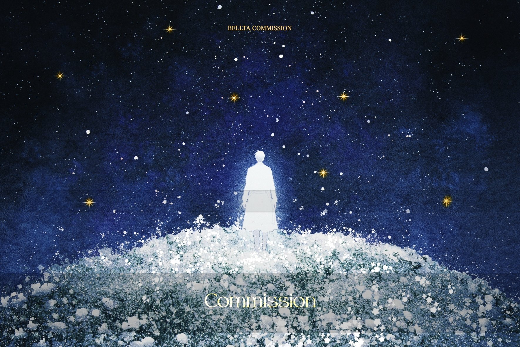 bellta (kimbellta), kim dokja, omniscient reader's viewpoint, commentary request, highres, korean commentary, 1boy, field, flower, flower field, full body, hill, male focus, night, short hair, sky, solo, space, standing, star (sky), starry sky