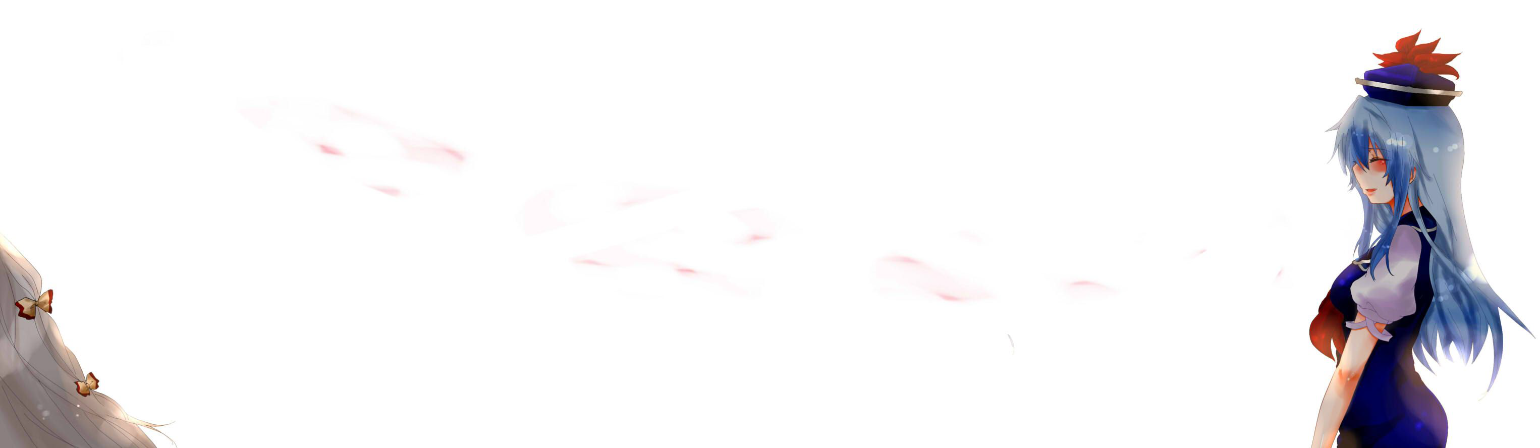 takamura, fujiwara no mokou, kamishirasawa keine, touhou, bad id, bad pixiv id, highres, jpeg artifacts, long image, wide image, 2girls, breasts, female focus, multiple girls, profile, simple background, standing, white background