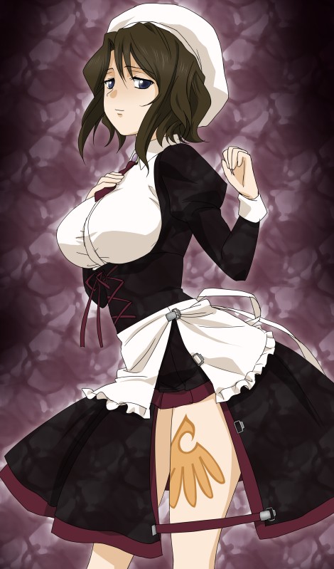 komatsu (sakanae), shannon (umineko), umineko no naku koro ni, 00s, 1girl, breasts, brown hair, female focus, hat, large breasts, maid, solo