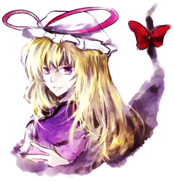nr (cerumia), nr (cmnrr), nr (pixiv), yakumo yukari, touhou, bad id, bad pixiv id, 1girl, blonde hair, female focus, ribbon, solo