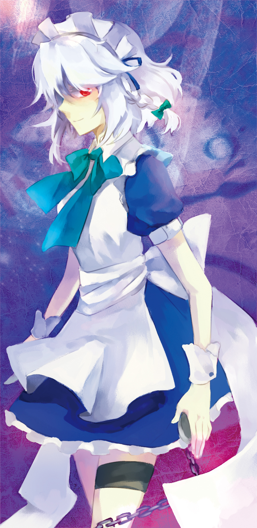 nr (cerumia), nr (cmnrr), nr (pixiv), izayoi sakuya, touhou, silver hair, bad id, bad pixiv id, highres, 1girl, female focus, maid, red eyes, ribbon, solo