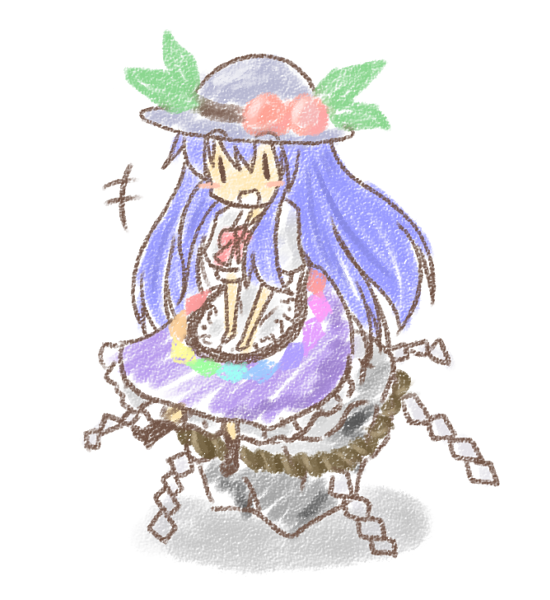 tobi (artist), tobi (nekomata homara), hinanawi tenshi, touhou, stone, bad id, bad pixiv id, 1girl, :d, blue hair, blush stickers, chibi, female focus, kaname-ishi, long hair, open mouth, rock, rope, shimenawa, smile, solo, standing, white background, | |