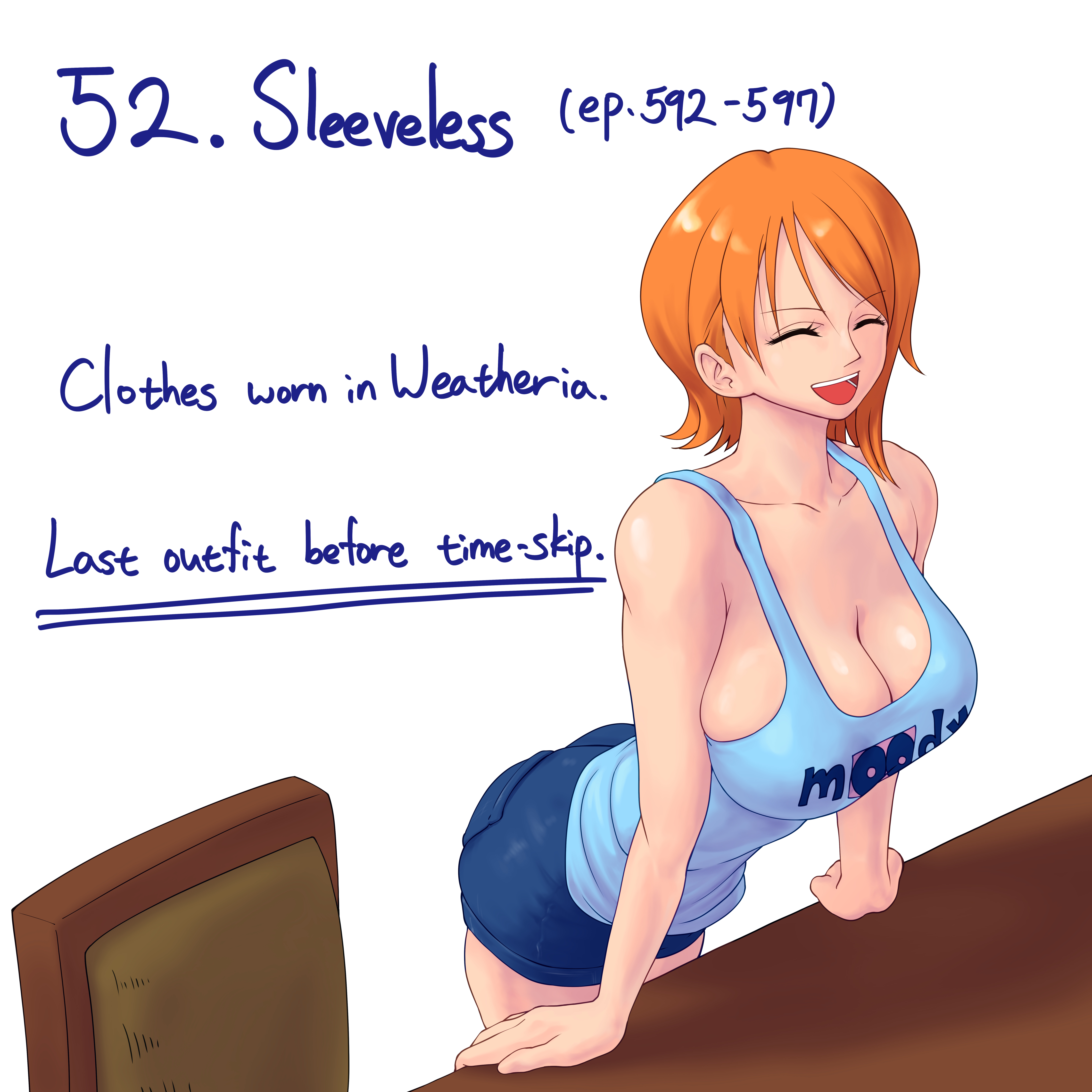 dedris, nami (one piece), one piece, 1girl, breasts, large breasts, short hair, solo