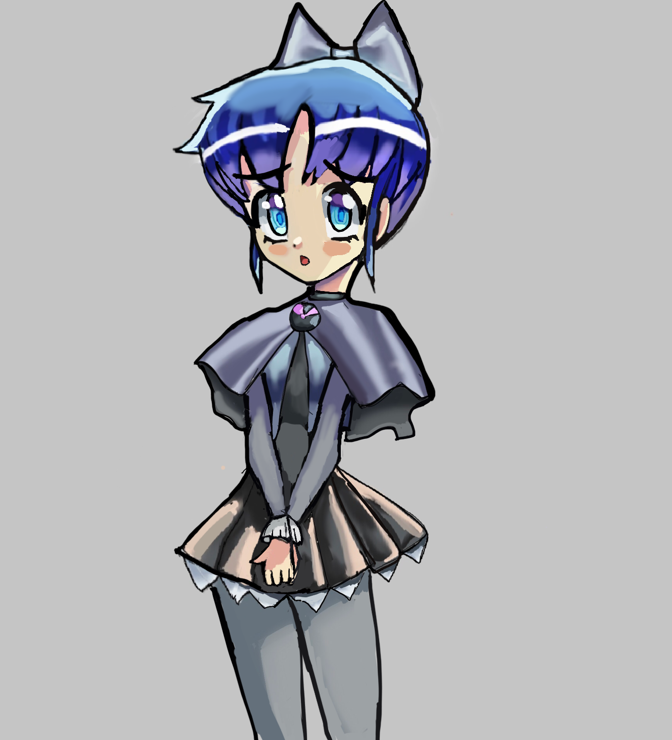drawing4justice, amano misao (battle programmer shirase), amano misao (pretty sammy), sasami mahou shoujo club, commentary, english commentary, highres, revision, blue eyes, blue hair, faux retro artstyle, grey shirt, magical girl, moe (phrase), retro artstyle, sad, shirt