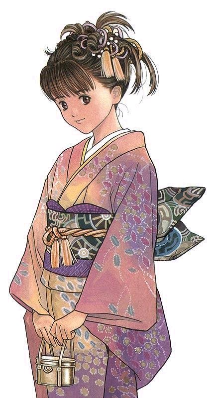 bag, brown eyes, brown hair, child, handbag, japanese clothes, kimono, short hair