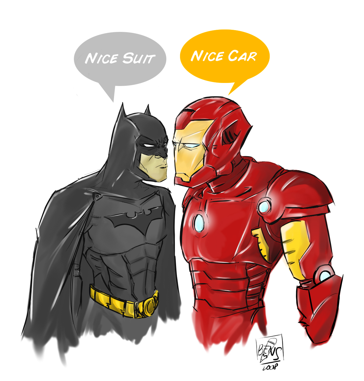 batman, iron man, dc comics, marvel, english, highres, crossover