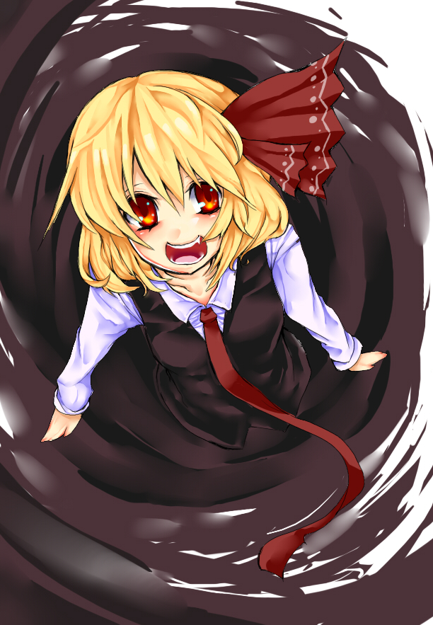 nanami (nanami811), rumia, embodiment of scarlet devil, touhou, 1girl, blonde hair, female focus, hair ribbon, red eyes, ribbon, short hair, solo