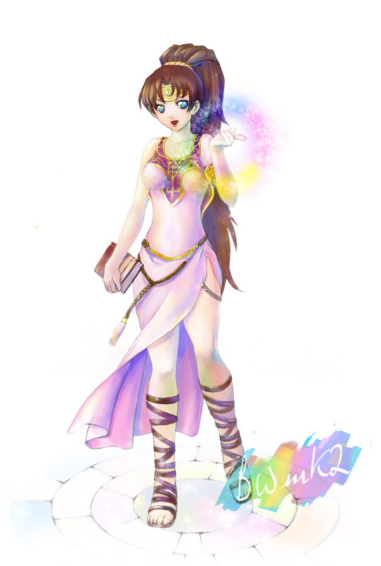 linde (fire emblem), fire emblem, fire emblem: mystery of the emblem, nintendo, gladiator sandals, long hair, ponytail, sandals