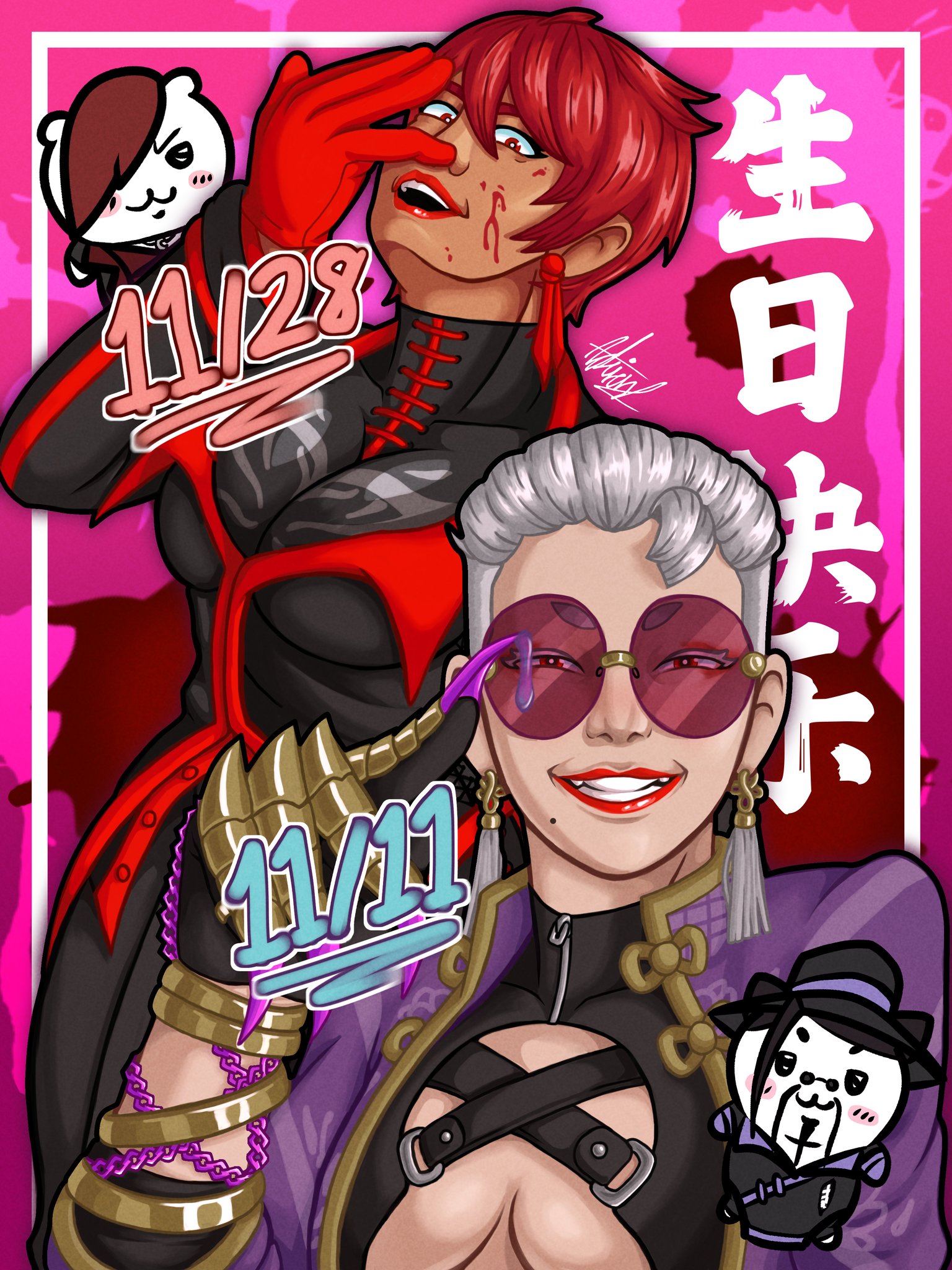 a.k.i. (street fighter), vice (kof), street fighter, the king of fighters, 2girls, breasts, dark-skinned female, dark skin, dress, female focus, huge breasts, kamenichiban, large breasts, looking at viewer, multiple girls, red eyes, red hair, short hair, tan, thick thighs, thighs, wide hips