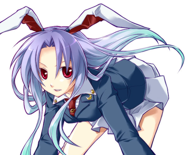 onemu, reisen udongein inaba, touhou, bad id, bad pixiv id, 1girl, animal ears, blazer, female focus, jacket, long hair, miniskirt, pleated skirt, purple hair, rabbit ears, red eyes, skirt, solo