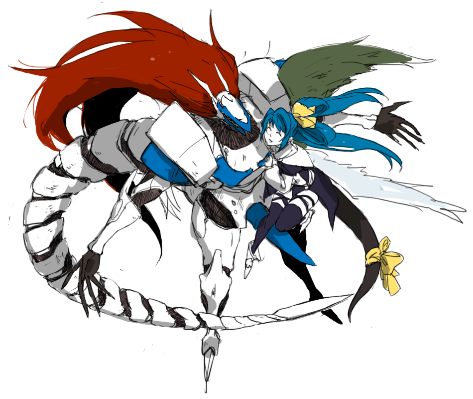 36 gou, 36号, dizzy (guilty gear), justice (guilty gear), arc system works, guilty gear, bad id, bad pixiv id, blue hair, long hair, mother and daughter, red hair, smile, time paradox, wings