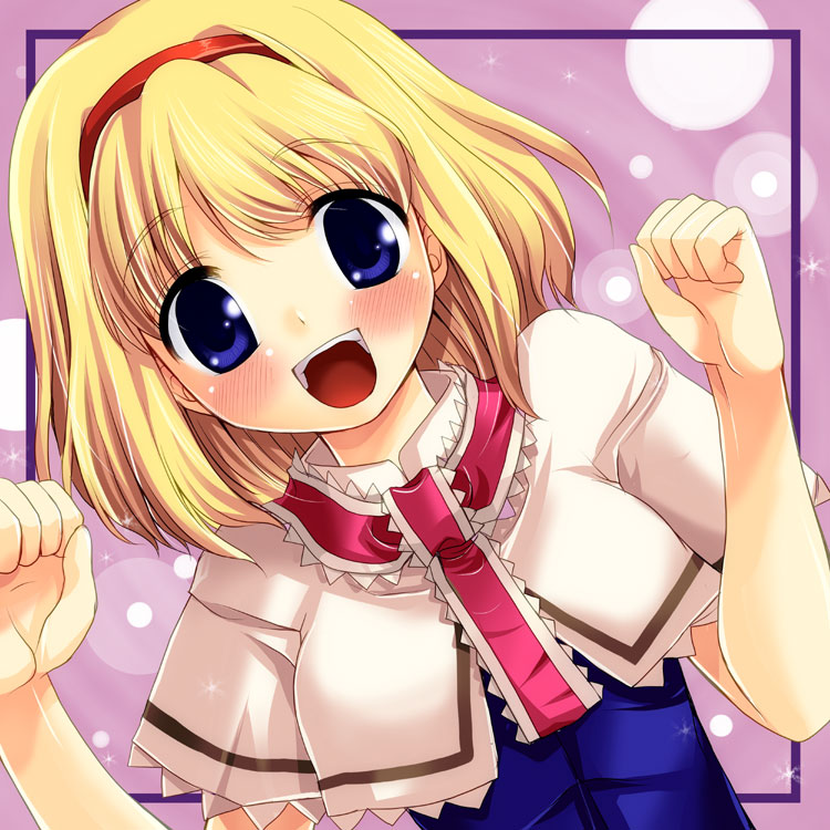 tilm, alice margatroid, touhou, 1girl, blonde hair, blue eyes, female focus, hairband, short hair, solo