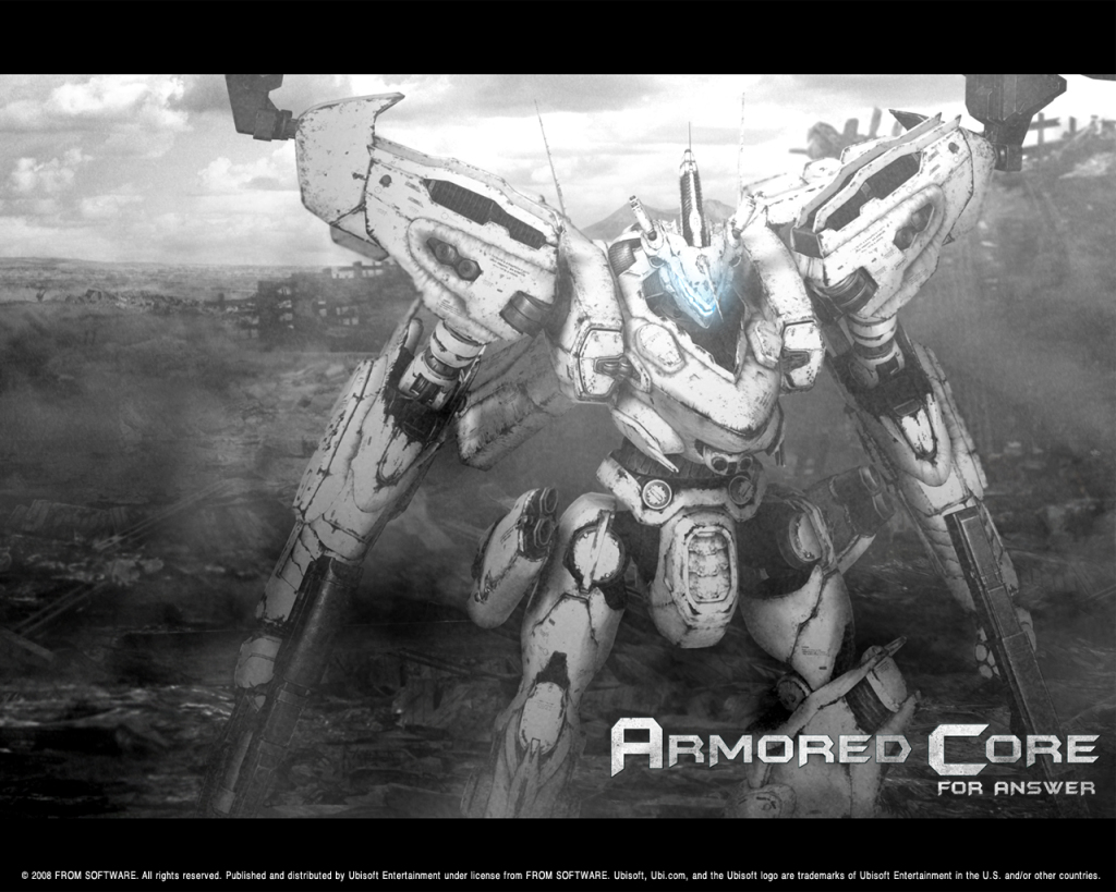 white glint, armored core, armored core: for answer, fromsoftware, gun, mecha, robot, ruins, weapon