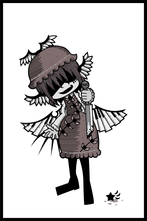 genkidaun, mystia lorelei, touhou, 1girl, blood, claws, female focus, full body, hat, knife, simple background, solo, standing, white background, wings