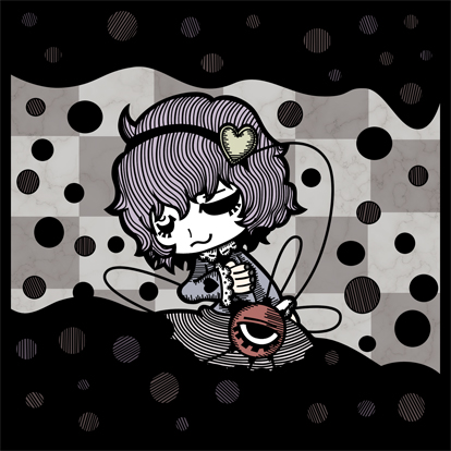 genkidaun, komeiji satori, touhou, lowres, 1girl, female focus, heart, no eyes, pink hair, solo