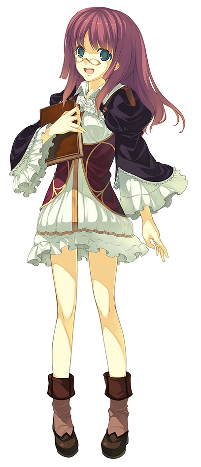 shiranagi masa, original, long image, tall image, 1girl, book, boots, dress, female focus, frills, gathers, glasses, green eyes, pink hair, simple background, solo