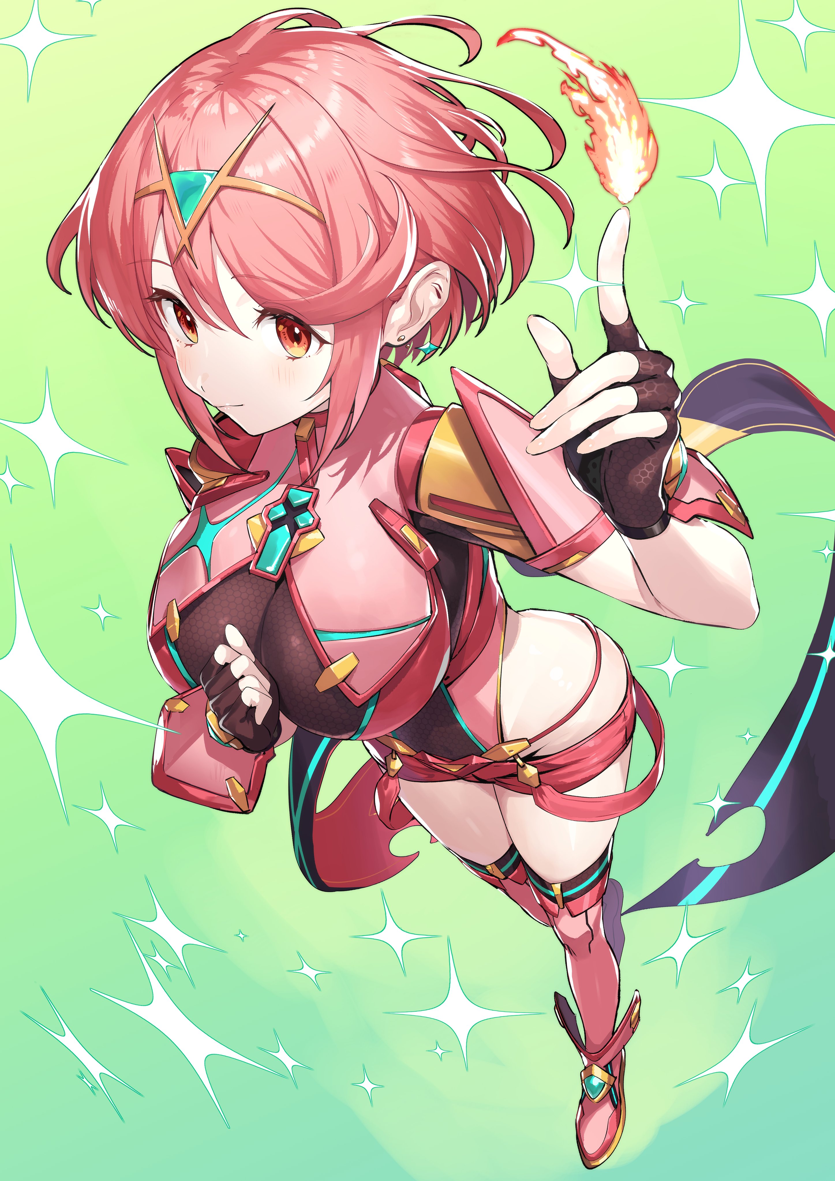 green322, pyra (xenoblade), xenoblade chronicles (series), xenoblade chronicles 2, 1girl, breasts, full body, large breasts, red eyes, red hair, solo