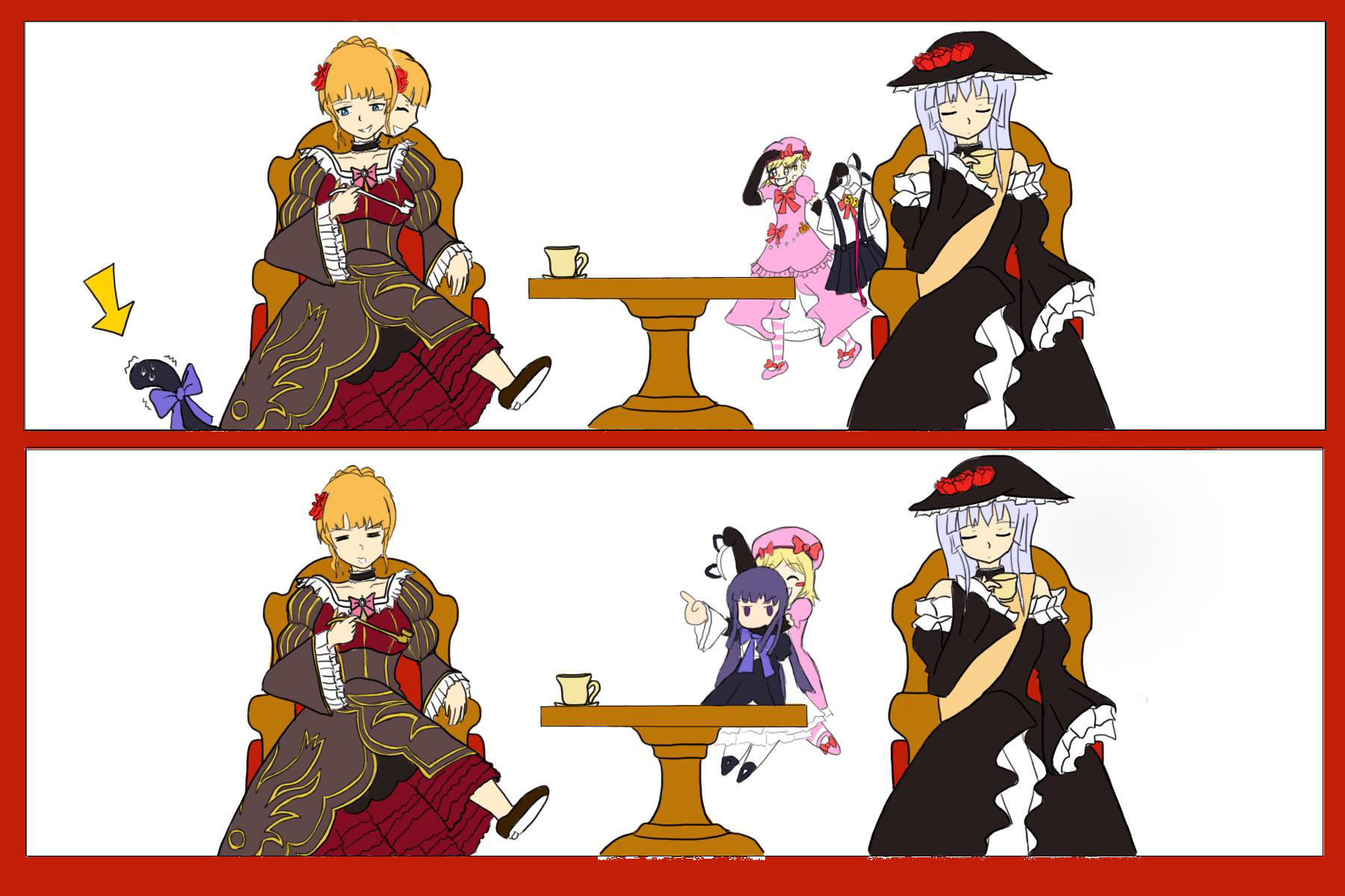 beatrice (umineko), frederica bernkastel, lambdadelta, virgilia (umineko), umineko no naku koro ni, highres, 00s, 4girls, multiple girls, smoking pipe