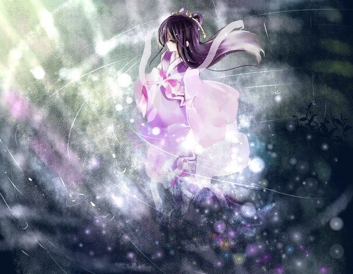 nagata ozu, orihime (tanabata), bad id, bad pixiv id, 1girl, chinese clothes, dress, female focus, hanfu, japanese clothes, purple eyes, purple hair, solo, tanabata