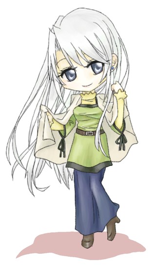 original, bad id, bad pixiv id, 1girl, bad anatomy, blanket, blue eyes, chibi, female focus, long hair, poorly drawn, simple background, skirt, smile, solo, white hair