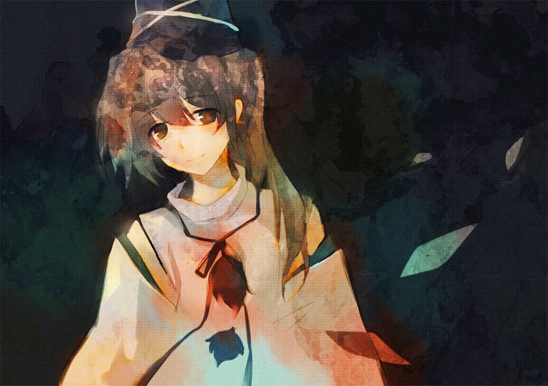 maruko, mononobe no futo, touhou, commentary request, 1girl, black background, closed mouth, grey eyes, grey hair, hat, high ponytail, japanese clothes, kariginu, long hair, looking at viewer, pom pom (clothes), ponytail, robe, smile, solo, tate eboshi, upper body, white robe