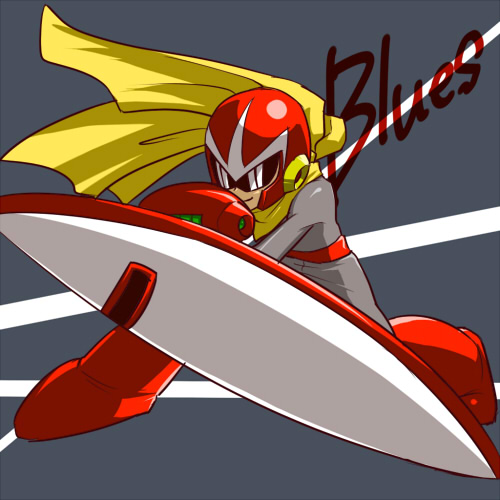 proto man, capcom, mega man (classic), mega man (series), mega man 3, lowres, 1boy, male focus, scarf, shield, solo, sunglasses