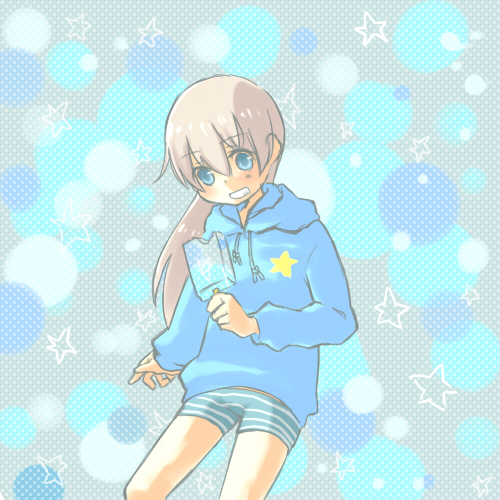 chikiso, eila ilmatar juutilainen, strike witches, world witches series, lowres, 00s, 1girl, blonde hair, blue eyes, female focus, food, hood, hoodie, ice cream, solo