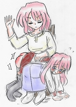 takara miyuki, takara yukari, lucky star, lowres, ass, bent over, mother and daughter, panties, spanked, underwear